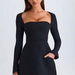 TAESHA Square-Neck Structured Tulip Mini Dress